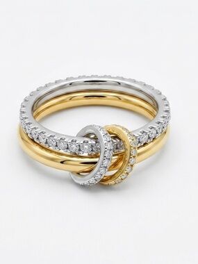 LUXURY LOOK! Two-Tone Interlocking Pave Ring - Gold & Silver Stainless Steel